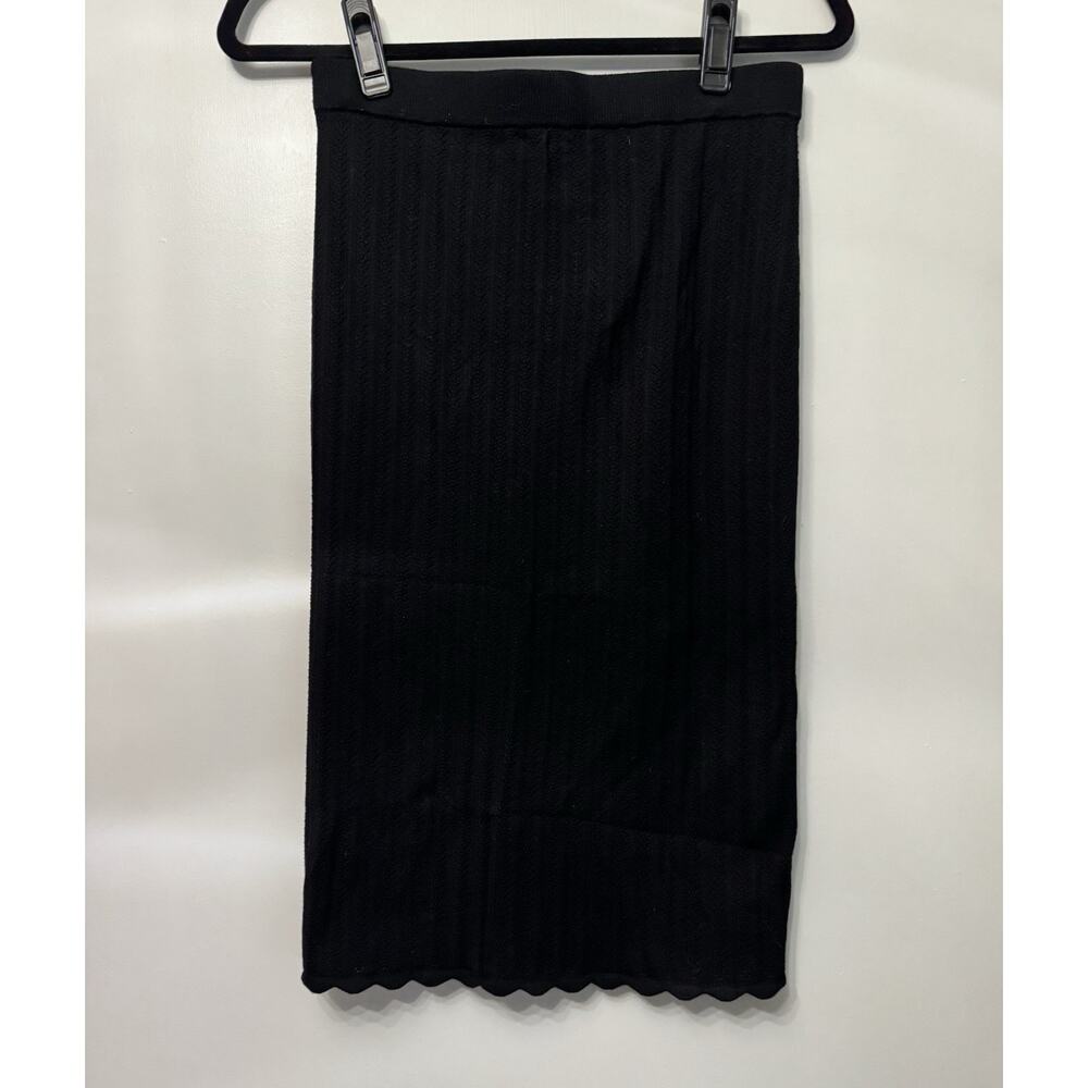 Wilfred Black Knit Midi Skirt S High Rise Stretch Scalloped Hem Straight Pencil